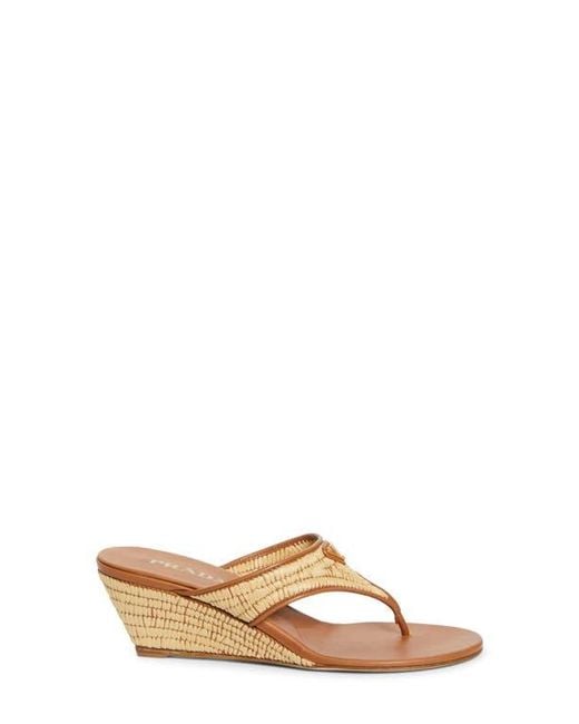 Prada Brown Raffia Wedge Sandal