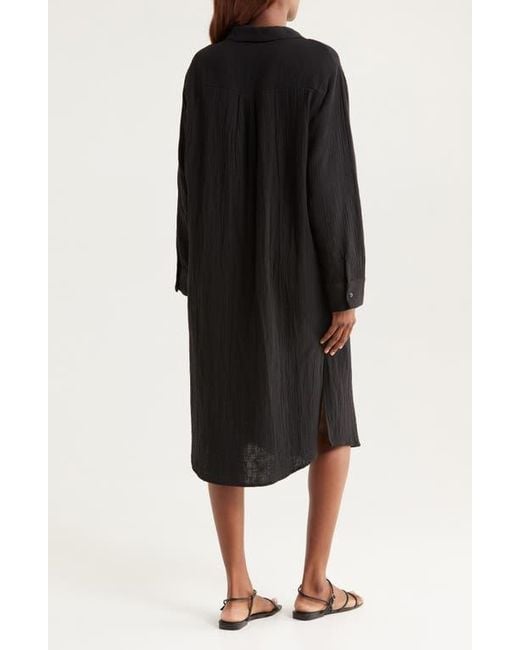 Nordstrom Black Cotton Gauze Cover-Up Shirtdress
