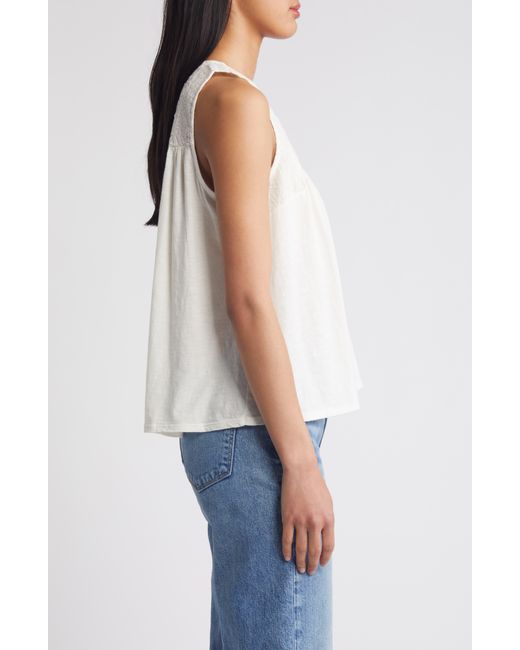 Lucky Brand White Embroidered Yoke Tank Top