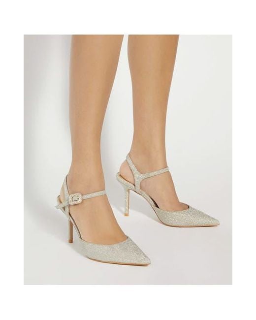 Dune White Channel Ankle Strap Pointed Toe Pump
