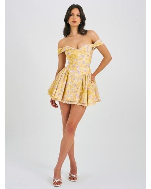 Miss Circle Multicolor Oana Linen Collared Off Shoulder Mini Dress