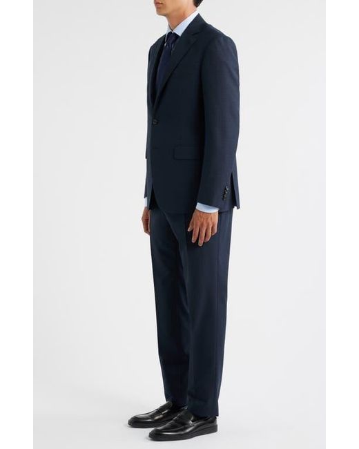 Canali Blue Kei Trim Fit Mélange Textured Wool Suit for men