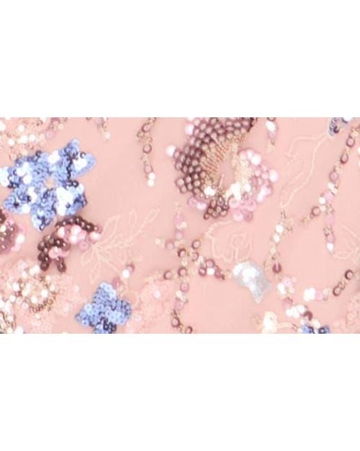 JS Collections Pink Alisa Sequin Embellished Short Sleeve Column Gown