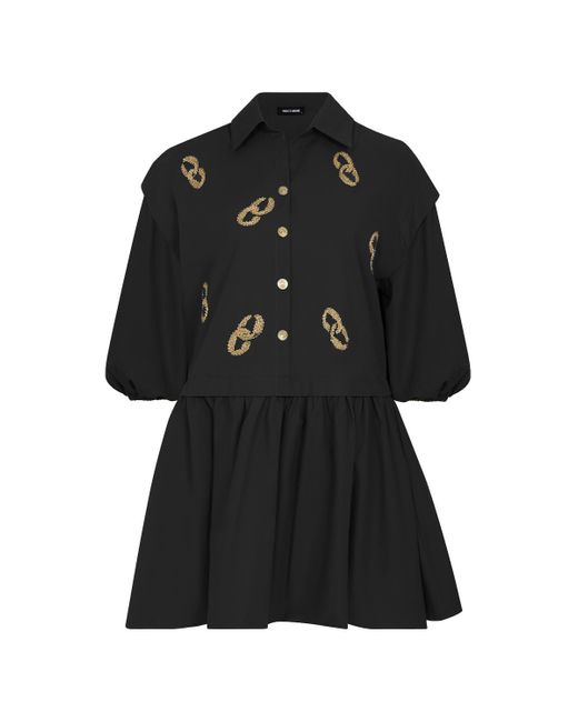 Nocturne Black Embroidered Balloon Sleeve Dress