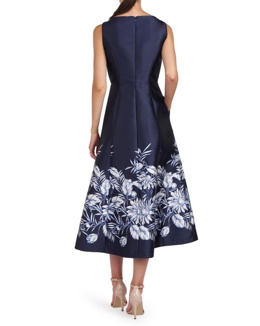 Kay Unger Blue Hattie Floral A-line Cocktail Dress