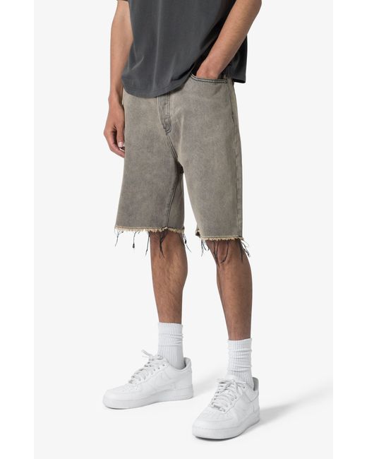 MNML Gray Distressed Mineral Denim Shorts for men