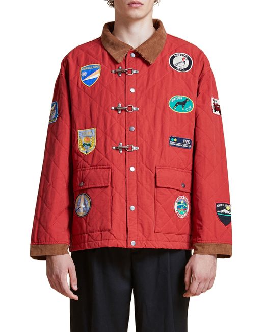 Profound Red Quilted Multipatch Corduroy Collar Jacket for men