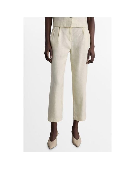 Mango Women's Natural Linen Straight Leg Crop Pants