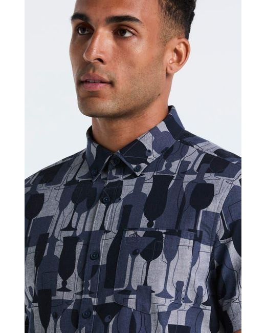 Original Penguin Blue Chambray Short Sleeve Button Down Shirt for men