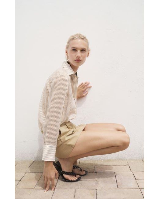 Mango Brown Stripe Sheer Long-Sleeve Button-Up Shirt
