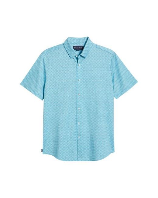 Mizzen+Main Blue Halyard Trim Fit Geo Print Short Sleeve Performance Button-Up Shirt for men