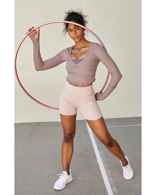 Free People Gray Free People Fp Movement Bow Down Long Sleeve Crop Top
