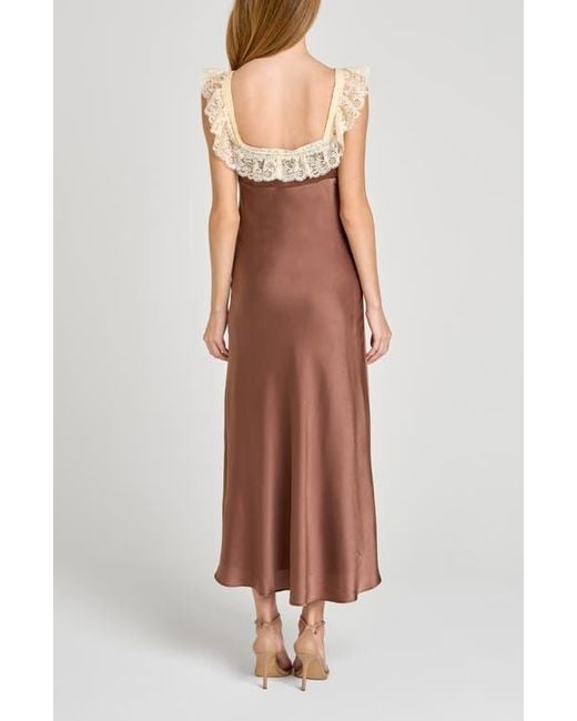 Wayf Ella Lace Trim Slipdress in Brown | Lyst Wayf Ella Lace Trim Slipdress in Brown | Lyst