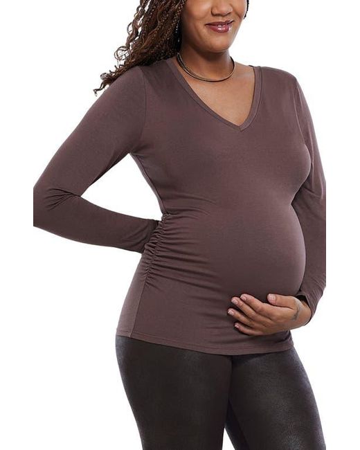 Motherhood Maternity Purple V-Neck Side-Ruched Maternity Long Sleeve Tee