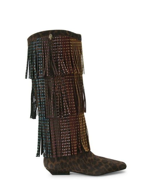 Kurt Geiger Black Crystal Embellished Fringe Western Boot