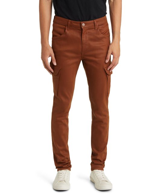 Monfrere Brown Preston Wax Coated Cargo Skinny Jeans for men