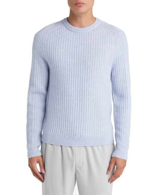 Reiss Blue Millerson Textured Wool & Cotton Blend Crewneck Sweater for men