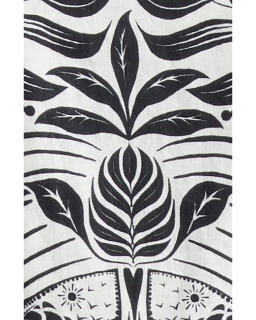 Farm Rio Black Monochrome Elegance Scarf Print Long Sleeve Linen Blend Minidress