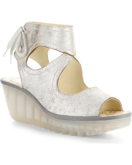 Fly London White Yulp Platform Wedge Sandal