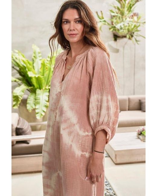 ocean + main Pink Tie Dye Gauze Dress With Pockets