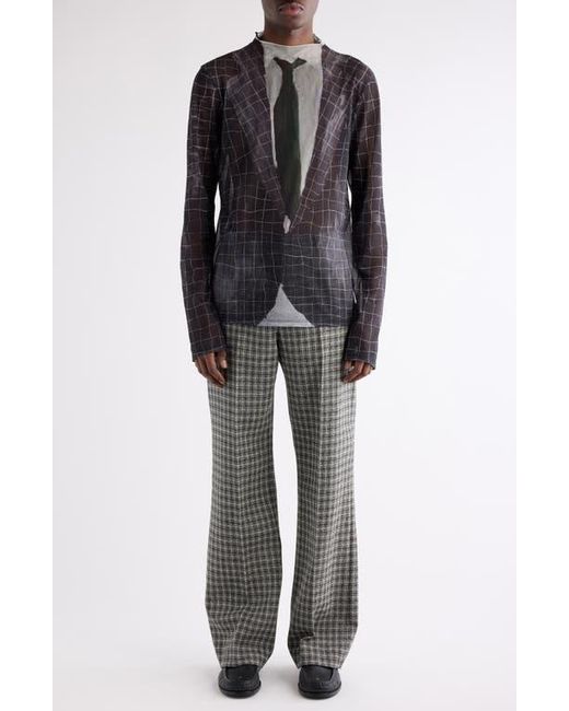 Acne Black Elway Suit Trompe L'Oeil Print Long Sleeve Mesh T-Shirt for men