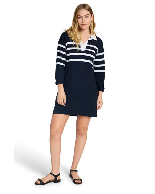 Faherty Brand Blue Rugby Stripe Long Sleeve Cotton Polo Dress