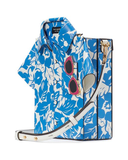 Kate Spade Blue Playa Floral Print Leather Crossbody Bag