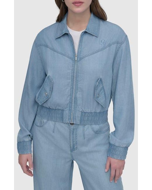 DKNY Blue Front Zip Chambray Bomber