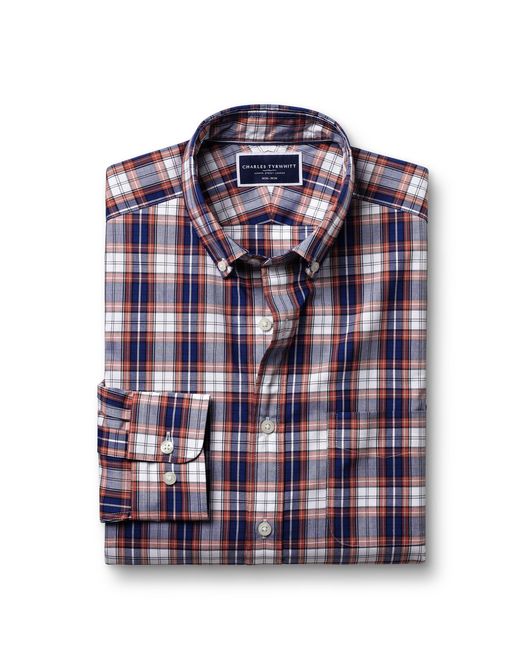 Charles Tyrwhitt Purple Slim Fit Button-down Collar Non-iron Stretch Poplin Check Shirt for men