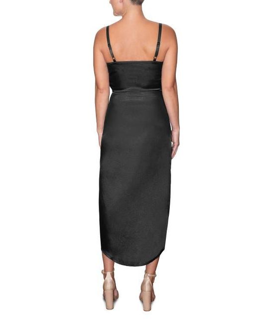 Rachel Roy Black Bree Satin Wrap Midi Dress
