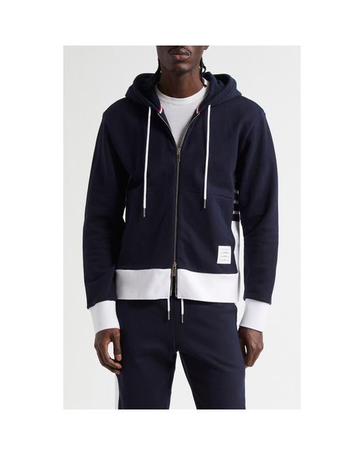 Thom Browne Blue Engineered 4-Bar Cotton French Terry Zip-Up Hoodie for men
