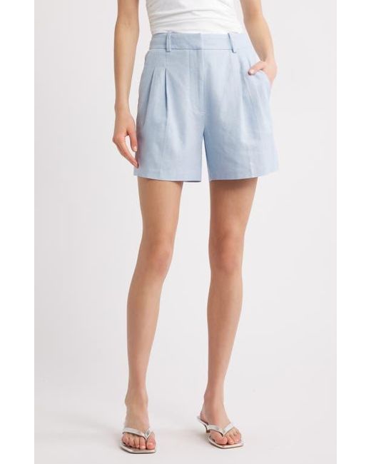 Open Edit Blue Everyday Pleated Linen Blend Shorts