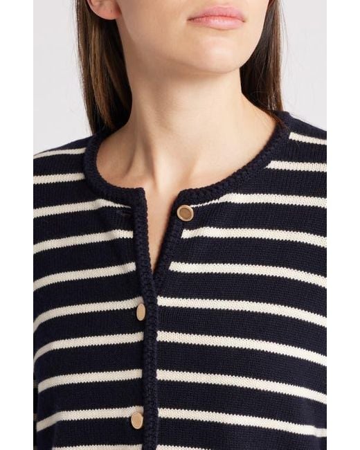 FRAME Blue Stripe Merino Wool & Cotton Cardigan