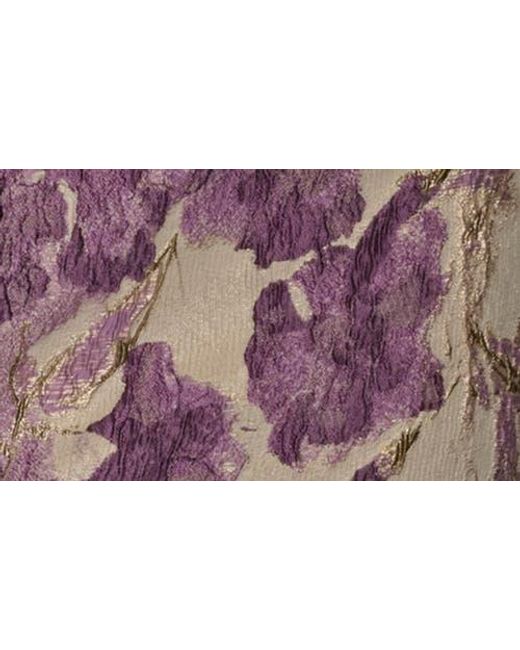 Donna Karan Purple Floral Ruffle Strapless Jacquard Trumpet Gown