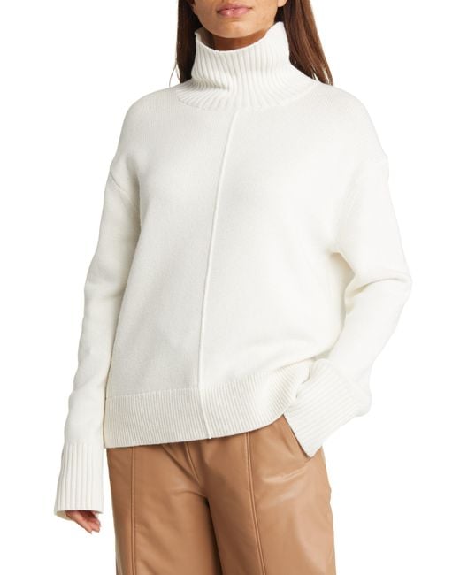 Nordstrom White Boxy Cotton & Wool Turtleneck Sweater