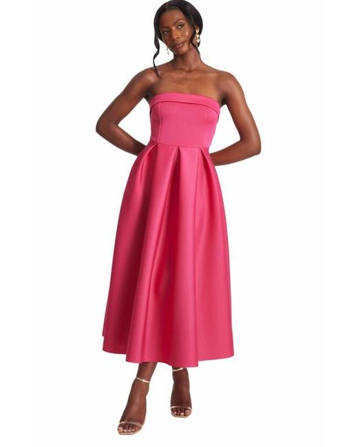 Quiz Red Scuba Foam Bandeau Skater Dress