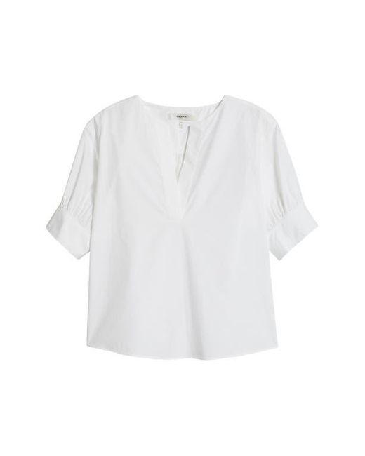 FRAME White Split Neck Organic Cotton Popover Top