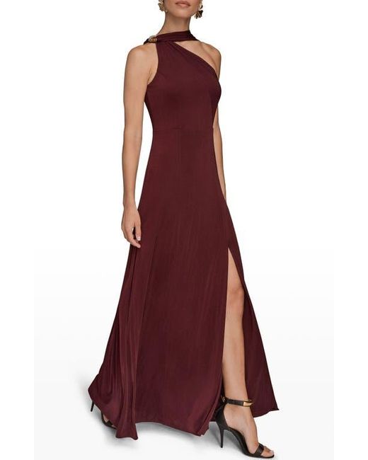 Donna Karan Purple Drape Sleeveless Side Slit Gown