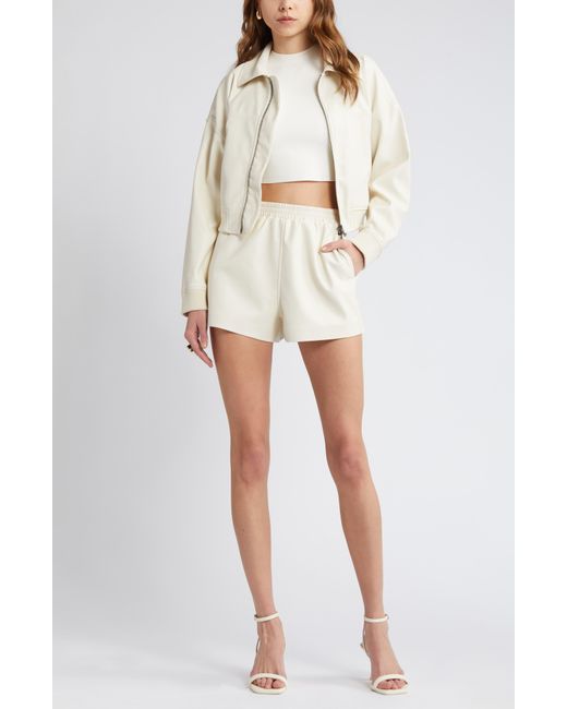 Open Edit White Pull-on Faux Leather Shorts