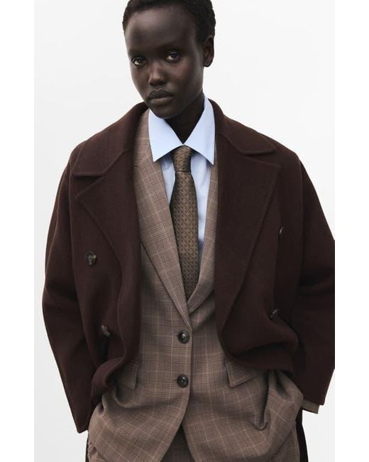 Mango Brown Picarol Double Breasted Wool Blend Coat