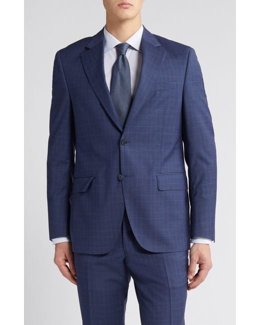Peter Millar Blue Tailored Fit Plaid Wool Suit for men