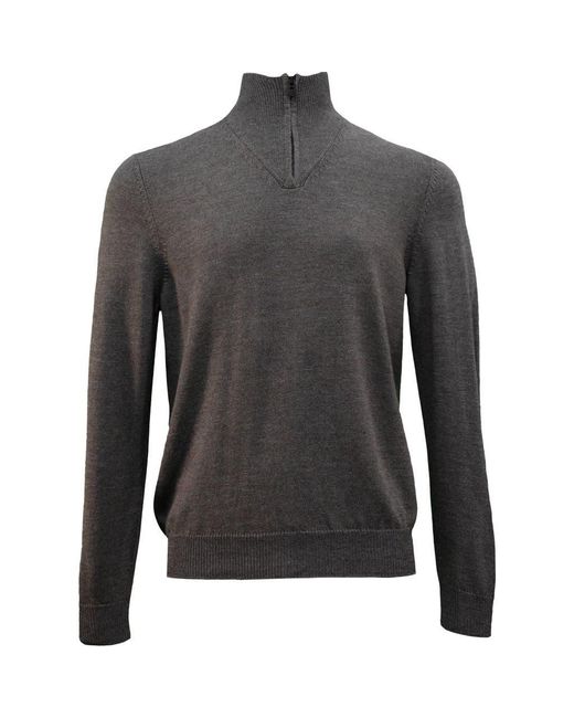 Lords of Harlech Gray Quest Fully Fashioned Quarter-Zip Merino Sweater for men