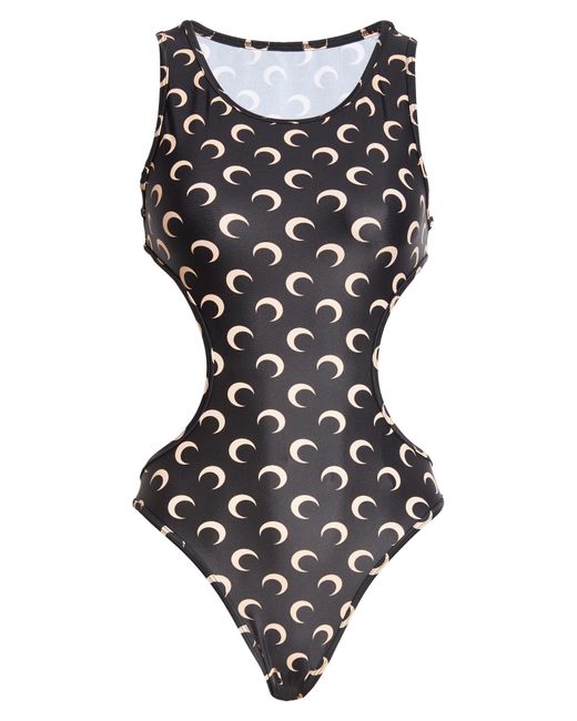 MARINE SERRE Black Cutout Active Jersey One-piece Swimsuit