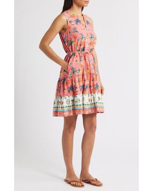 Beach Lunch Lounge Atlas Print Sleeveless Tiered Dress