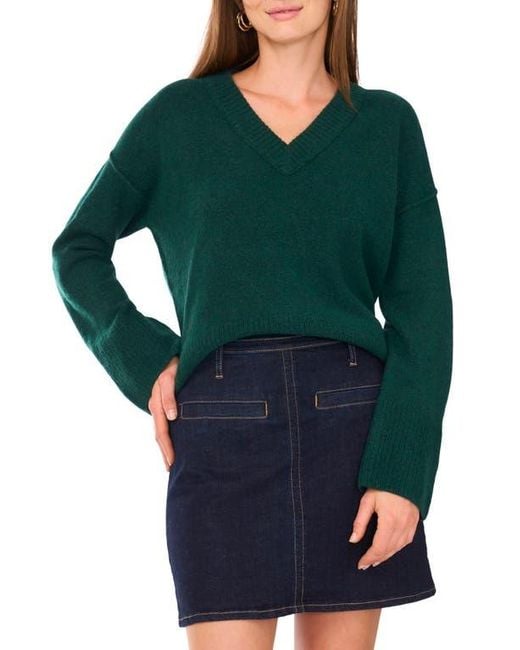Vince Camuto Green High-Low V-Neck Sweater