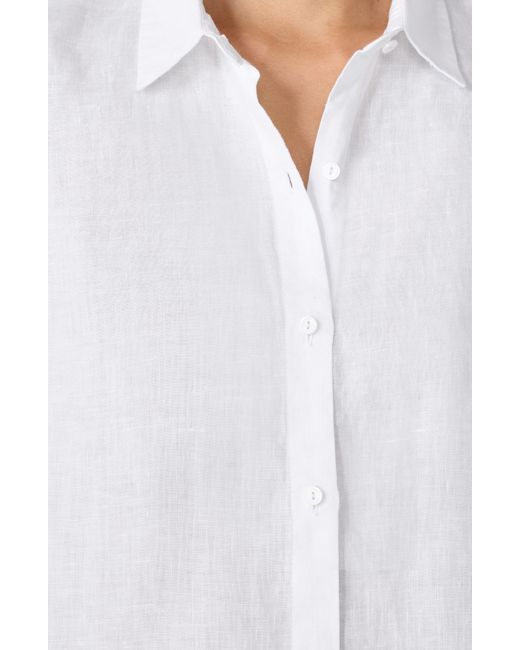 Eileen Fisher White Classic Sleeveless Organic Linen Button-up Shirt