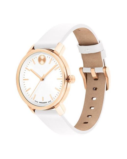 Movado White Bold Access Leather Strap Watch, 34Mm