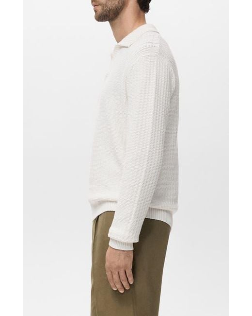 Mango White Structured Cotton Polo Sweater for men