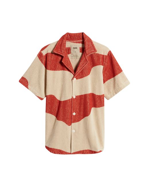 Oas Red Amber Dune Terry Cloth Camp Shirt for men