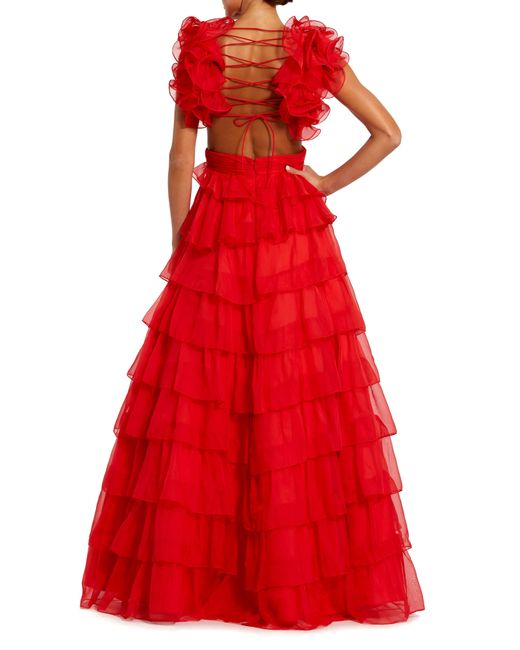 Mac Duggal Red Tie Ruffle Tulle Gown At Nordstrom